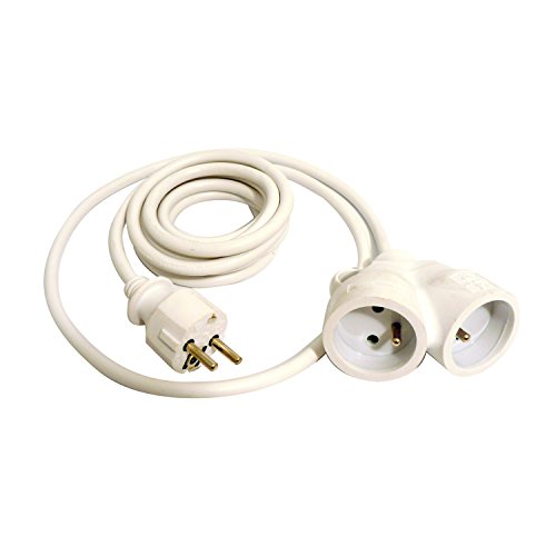 Zenitech - Verlängerungskabel mit zwei Ausgängen - Weiß - 3 m - 1 Stecker + 2 Kupplungen