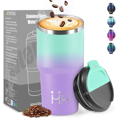 HoneyHolly Termo Cafe 600 ML, Reutilizables, Vaso Termico Cafe Antigoteo para Coche, Acero Inoxidable 304, Taza Termica Para Llevar, Termo Café Hermético para Café Frío y Caliente, Leche y Té