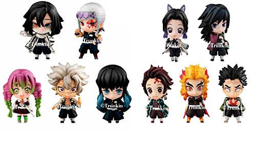 Image of Trunkin Demon Slayer Hashira Mascot and Tanjiro Chibi Small Action Figures Set of 10 Kimetsu no Yaiba Anime Figurines