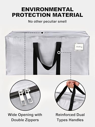 Image of HOMESURE Supports 200lbs Heavy Duty Moving Bags - Strong Zipper & Wrap-Around Handles - Water-Resistant Storage Totes, Durable Alternative to Moving Boxes - 12 Pack - Light Silver