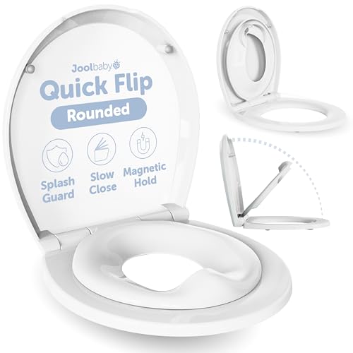 Image of Quick Flip Toilet Seat with Built-in Potty & Splash Guard for Toddler Training, Slow Close - Jool Baby (Round)