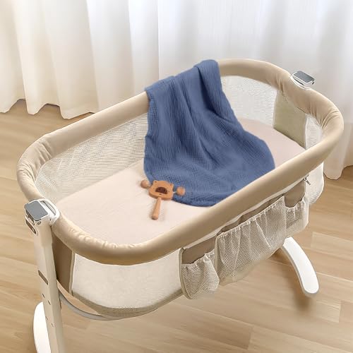 Image of lulumoon Muslin Bassinet Sheets 3Pack: Fitted Most Bedside Sleeper Mattress | Soft Cotton Bassinet Mattress Sheets for Baby - 33x21 inch Flexible Fit for Baby Delight Dream on Me and Other Rectangle pads