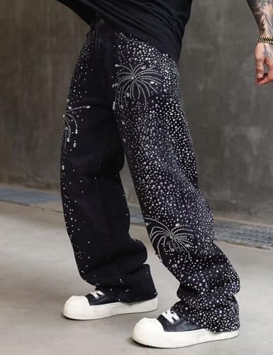 Y2k Casual Fashion Loose Denim Pants Wide Leg Sparkly Bling Glitter Pants3