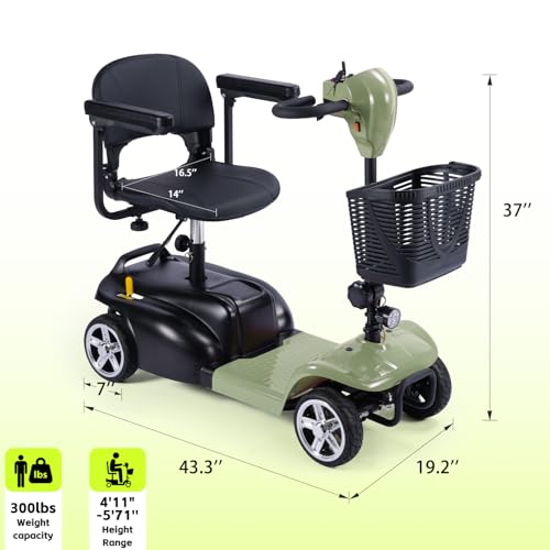Image of 4 Wheel Mobility Scooter, Electric Scooter with Seat,Lightweight Mobility Scooter with Removable Battery. 6 MPH High Speed 265 lbs Capacity, Foldable Design (Basic Model-Green)