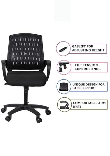 Image of Ergonomic Office Chair For Home Office & Study|Height Adjustable Mesh Back Revolving Chair With Tilt Lock Mechanism,Comfortable Seating,and Durable Design,Black