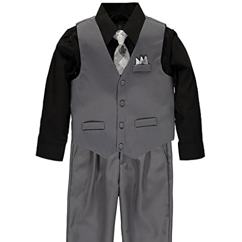 Vittorino Boys' 4-Piece Suit Vest Set (Dark Grey/Black, 4) Cover
