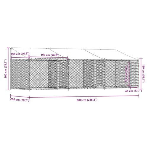 vidaXL Hundezwinger, Hundehütte mit Dach Türen, Hundekäfig mit Maschen-Design, Hundehaus Hühnerstall Drahtkäfig, Grau Verzinkter Stahl