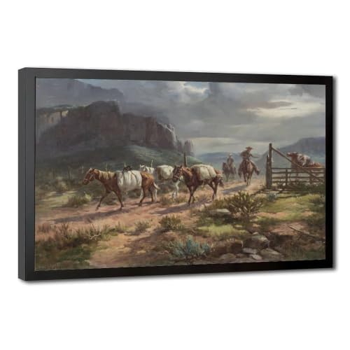 Toile paysage occidental Olaf Wieghorst pour grand salon vintage
