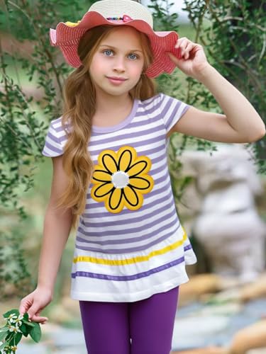 Image of LUKYCILD Baby Girls Summer Clothes Casual Clothing Suit Short Sleeve Striped T-Shirt +Pants