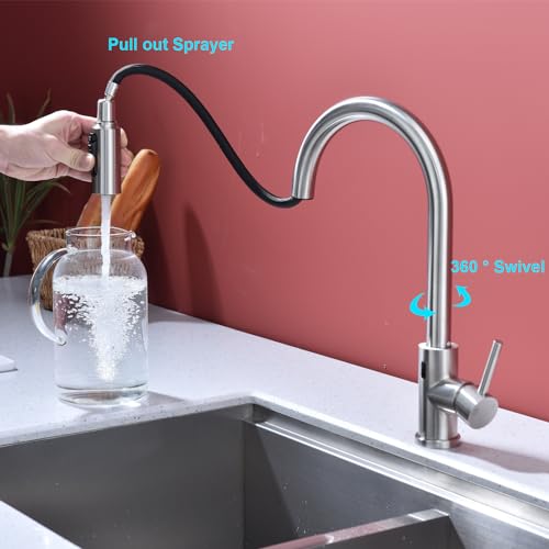 Kmeino 3 In 1 Kitchen Faucet Touchless With Pull Out Sprayer Brushed Nickel Kitchen Faucet With Drinking Water Faucet Kitchen Sink Faucet 1 Hole Single Handle thumb #3