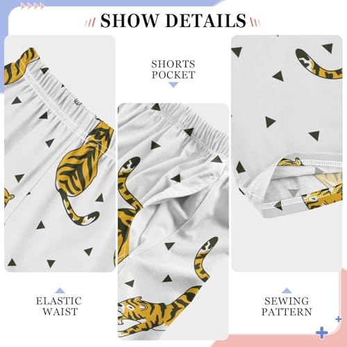 Tiger Geometry Boys Long Pants Soft Trousers Elastic Waist Kids Lounge Bottoms with Pockets S-XL4