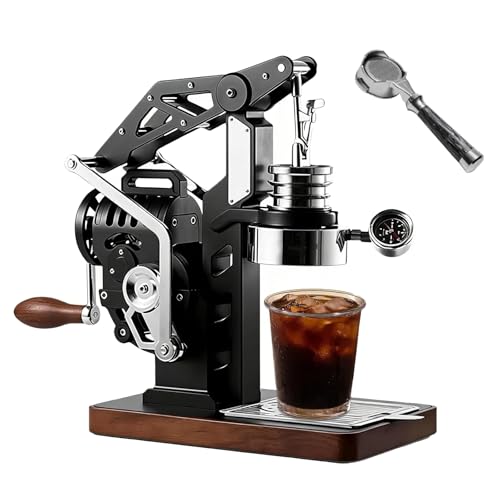 Máquina de café espresso, máquina manual de manivela con portafiltro de 58 mm y manómetro, presión ajustable de 18 bar para uso doméstico y comercial