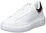 Materiale esterno: pelle ARMANI EXCHANGE Smooth Leather, Silver Detail, Logo Circolare, Scarpe da Ginnastica Donna, Bianco, Rosso, Nero, 37 EU