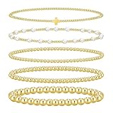 XFSRG Pulseras Mujer Set 5 Piezas Perlas Doradas con Detalles de Cruz Elegante Delicadas para Como Regalo Novia Esposa o Amiga