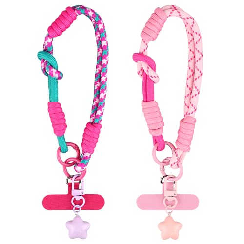 Farbblockierung Handykette Kurz Rosa Handyband Verstellbar Gewebt...