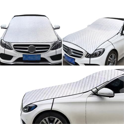 ZBGUN 1 PC Car Half Car Cover Sunshade Windshield Hood All-Season Protection Waterproof Dustproof Frostproof Portable Car Cloth Outdoor Indoor Foldable Protective Cover Universal for Cars (Silver)