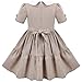 Girls Dress Brown White Collar Pearl Button Vintage Formal Short Sleeve Size 10
