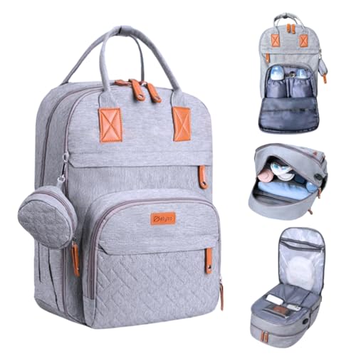 Generic Spacious Diaper Backpack – Stylish and functional baby diaper bag for moms and dads – multi-function waterproof bag with insulated pockets, portable changing pad, stroller straps (Grey)