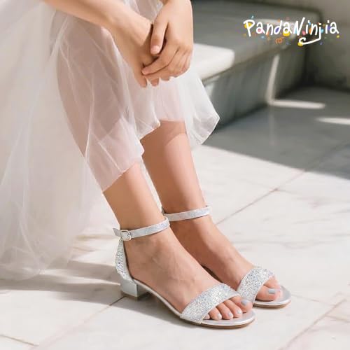 Image of PANDANINJIA Girls Dress Shoes Toddler Kids Heels Sandals Flower Girl Shoes | Ankle Strap,Open Toe,Wedding,Party,Dance,Prom,Birthday,Little Big Kid,Flower Girl Shoes,Foam Insole,1.2 in Heel Dress Pumps