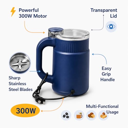 Image of Electric Coffee Grinder with Stainless Steel Blade, Transparent Lid, Handle Design, Dry Grinding for Coffee Beans, Sugar and Spices