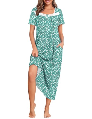 Image of Ekouaer Long Nightgowns for Women Short Sleeve House Dress with Pockets