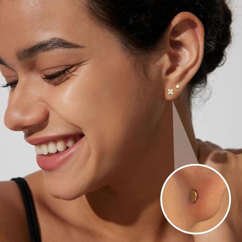 20G 18G 16G Gold Threadless Flat Back Earrings Surgical Steel Push in Nose Stud Rings 18K Gold Plated Hypoallergenic Cartilage Earring Set Helix Conch Medusa Tragus Piercing Jewelry for Women4