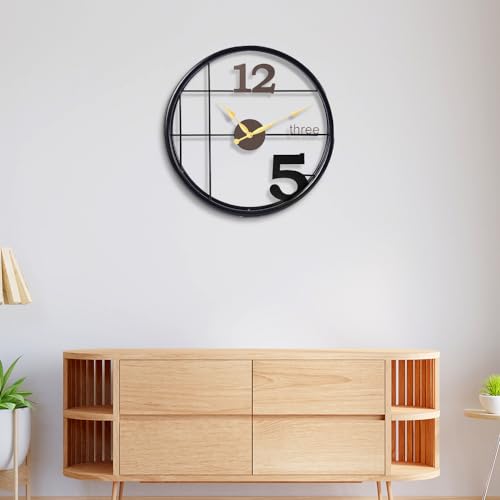 Image of Wakefit Cloque Iron Analog Round wall Clock (48.2 X 50.8 X 10 cm, Black)