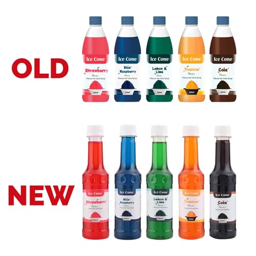 Sirup für Ice Cone, Mixed Popular Flavour Sirups, kann mit All Slush| verwendet werden Slushie Machines Strawberry, Cola, Blue Raspberry, Lemon & Lime, Tropical je 250 ml (5er Pack) – Bild 3
