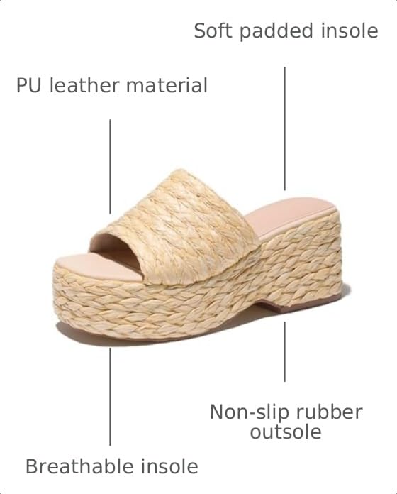 Image of Ancomafio Platform Espadrille Sandals for Women,Platform Slip on Wedges Slides Bohemia Sandals Flatform Open Toe Beach Sandals Outdoor