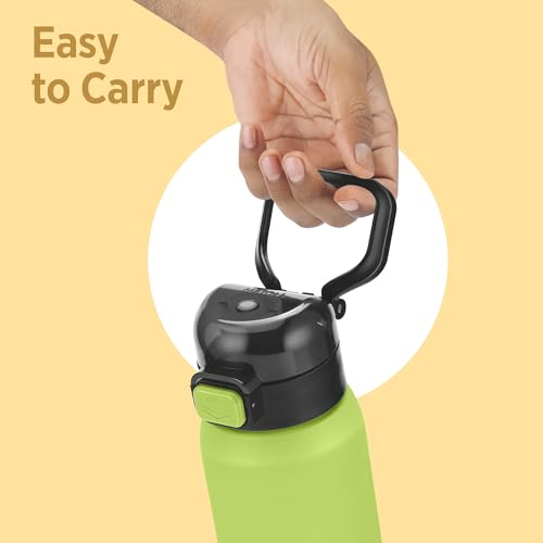 Image of Milton Dual Flow 600 Thermosteel Water Bottle 595 ml with One Touch Safety Lock & Twin Lid Sip or Gulp,Long Hours Hot & Cold,Leak Proof,ISI Certified,Vacuum Insulated,for Office,Gym,School,Neon Green