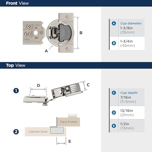 Image of Amerock 1 Pair 1 /2 inch Overlay Soft-Closing Compact Concealed Cabinet Hinge