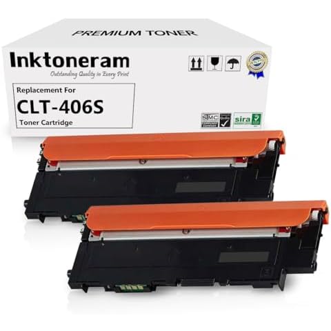 Inktoneram Compatible Toner Cartridges Replacement for Samsung CLP365 CLP-365 406S K406S CLT-K406S Xpress C410W C460FW CLP-360 CLP-365 CLP-365W CLX-3305 CLX-3305FN CLX-3305FW (Black, 2-Pack) Cover