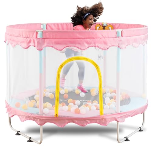 FOXSPORT Trampolín Interior con Red, Acolchado para Saltar, Cubierta de Borde y para niños a Partir de 2 años – Cama elástica de jardín para niños – Mini Jumping Trampolín para niños (Rosa)