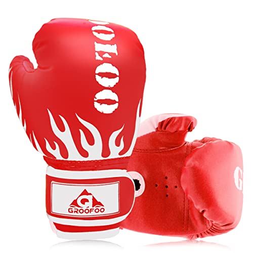Image of GROOFOO Kids Boxing Gloves for Child Punching Bag Sparring Training, 4oz 6oz fit 3 to 14 Years (Red, 4 Oz)