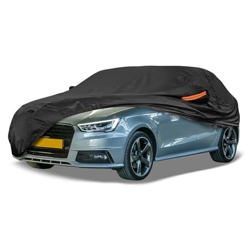 Image of Black Heavy Duty Waterproof Car Cover for Sedan 169 inch-175 inch - All-Weather UV Protected Outdoor Full Exterior Cover with Sun /Snow /Rain Resistance