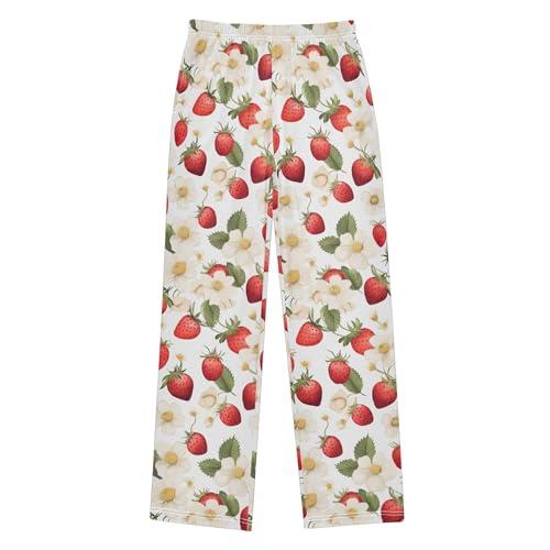 Strawberry Fruit Long Pajama Pants Elastic Waist PJ Bottoms with Pockets S A1107302