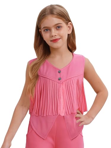 Kids Unisex Western Cowgirl Cowboy Sleeveless Faux Suede Fringe Vest Fancy Dress Up for Halloween Party