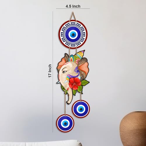 Image of Artvibes Ekdanta Ganesha Evil Eye Wall Hanging for Home Entrance Decor | Nazar Battu Protection Charm for Living Room Bedroom Temple Office | Vastu Positive Energy Lucky MDF Decorative Gift (WH 8566N)