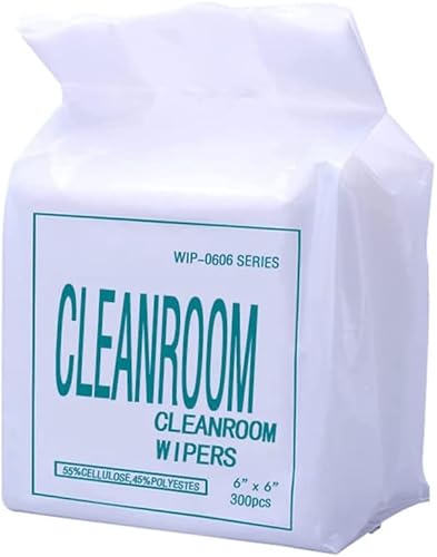 Rebrisbol Toallitas de sala limpia de papel de 6 "x 6" (bolsa de 300 piezas) Limpiaparabrisas no tejido Mezcla de celulosapoliéster para