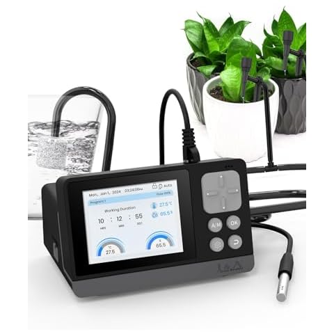 J&A Automatic Watering System for Potted Plants Drip Irrigation Kit Self-Watering System with Timer, Thermometer, Hygrometer for Indoor Plants, Grow Tent (Black) Cover