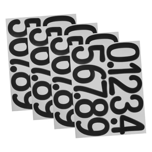 HEATSHAKING 4枚 防水大判数字ステッカー 黒色アート体 自己粘着式 玄関 郵便受け ロッカー ゴミ箱対応 視認性屋外用番号シール