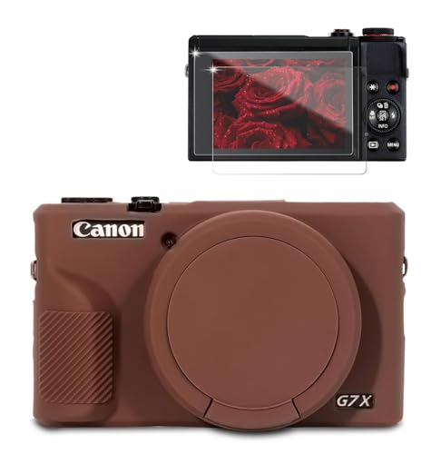 Frevyve Case for Canon G7X Mark III Camera, Soft Silicone Protective Case, Slim Fit Sleeve with Removable Lens Cover and Screen Protector Accessories, Lightweight, Anti-Scratch (Dark Brown)