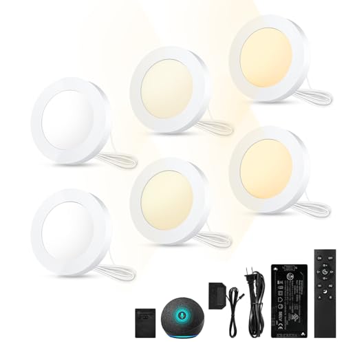 VST Smart Puck Lights, 6 Pack, 3000K-6000K Dimmable Under Cabinet Lighting, Compatible with Alexa...
