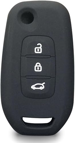 Funda de silicona para llave de coche de 3 botones para Renault Logan 2 Stepway Sandero Clio 5 Arkana Captur Kadjar KOLEOS (negro)