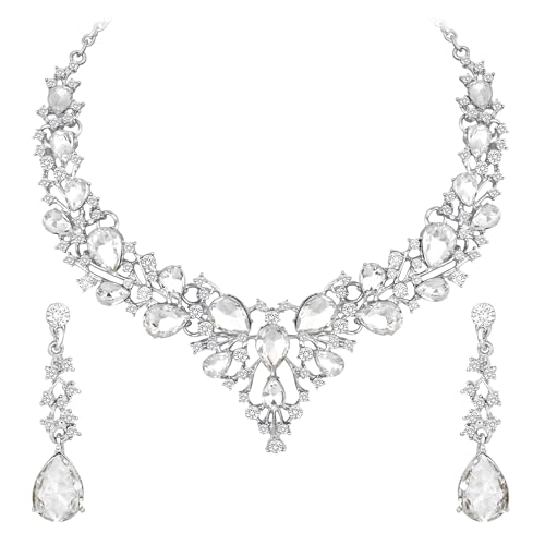Image of Atasi International American Diamond Style Jewellery Set | Crystal Necklace & Earrings for Women | Ideal for Party, Wedding and Engagement Gifts