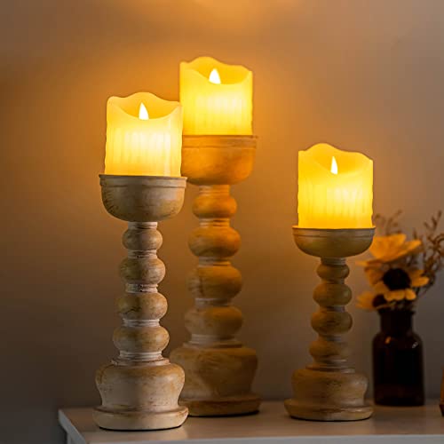 Tall Pillar Candle Holders Set Of 3-12", 10", 8”H Candlestick Candle Holder Stand, Traditional Decor For Fireplace/Table Centerpiece/Rustic/Farmhouse-Best Gift #TOP4