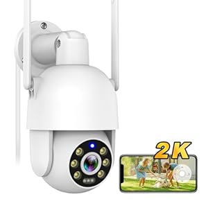 Security Cameras Outdoor, 360° PTZ Cameras for Home Security Outside with Auto Motion Tracking, 2K FHD Color Night Vision, IP66 Weatherproof, 2-Way Talk, 2.4GHz Wi-Fi, Cloud/SD Storage