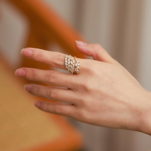 18K Gold Plated Cubiz Zirconia Wedding Engagement Wide Adjustable Band Ring for Women2