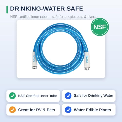 Image of FEVONE Kink Free Garden Hose 12 ft, Heavy Duty Water Hose | Flexible Hybrid Polymer, Drinking Water Safe, 5 /8 ID, 600 PSI, Leak-Proof, Aluminum 3 /4 GHT Fittings for Garden Watering