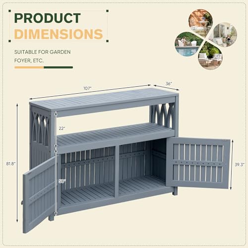 Greesum-2-Tier-Outdoor-Storage-Cabinet-in-Acacia-Wood-with-2-Magnetic-Doors-for-Garden-Picnic-Buffet-TV-Stand-or-Bar-Table-Grey Greesum 2 Tier Outdoor Storage Cabinet in Acacia Wood with 2 Magnetic Doors for Garden Picnic Buffet TV Stand or Bar Table Grey